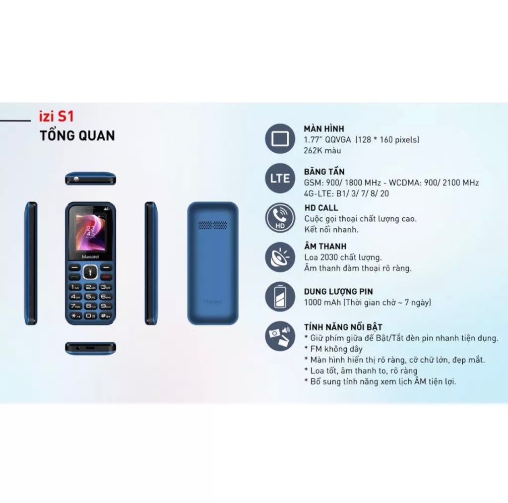 ĐIỆN THOẠI MASSTEL IZI S1 4G ( LTE ) | Pin trâu, sạc nhanh - Giá tốt | vietphone.vn